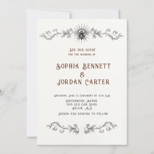 Invitación a la boda de cosecha con tema de abeja  (Anverso)