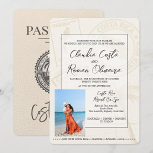 Invitación a la boda de Costa Rica con pasaporte d