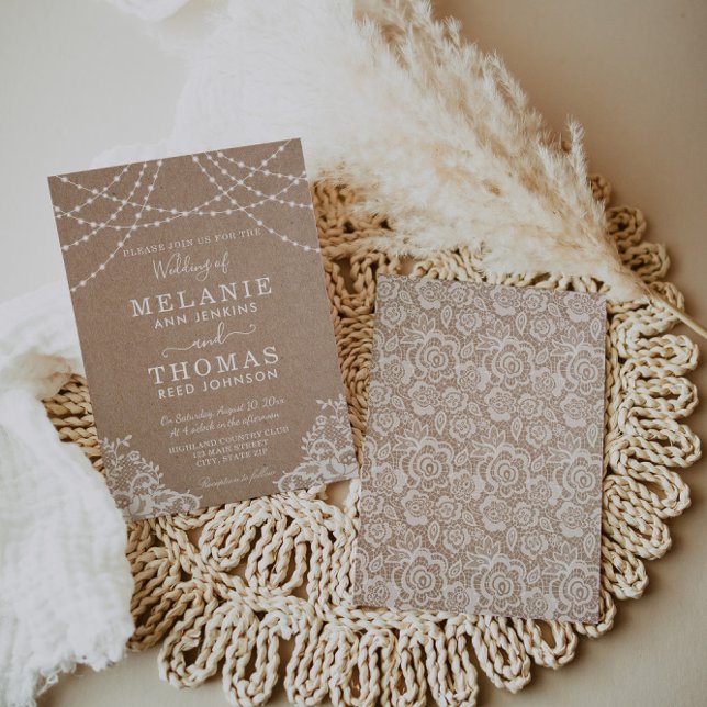 Invitación a la boda de Country Lace y Kraft, Rúst (Subido por el creador)