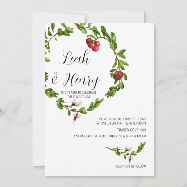 Invitación a la boda de Cranberry en invierno (Anverso)