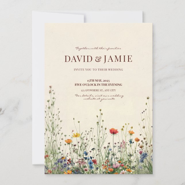 Invitación a la boda de Cream Wildflower (Anverso)