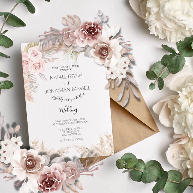 Invitación a la boda de crema de Rosas pampas (Subido por el creador)