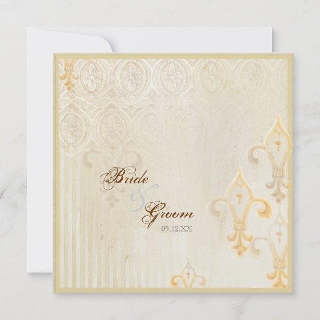 Invitación a la boda de crema Fleur di Lys Damask  (Anverso)