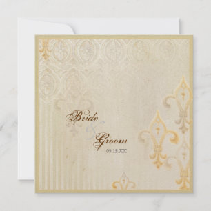 Invitación a la boda de crema Fleur di Lys Damask 