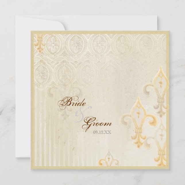 Invitación a la boda de crema Fleur di Lys Damask  (Anverso)