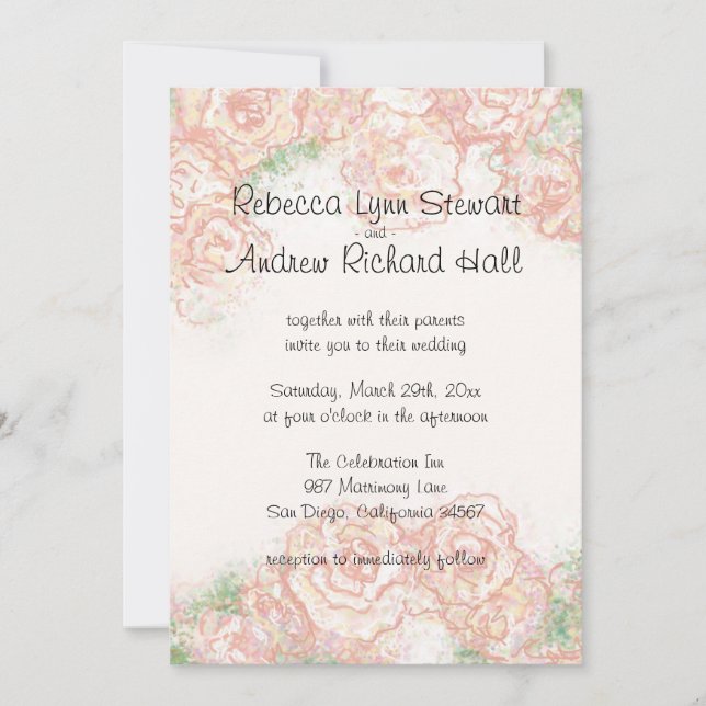 Invitación a la boda de Crema y Rosa Rosa Rosada (Anverso)