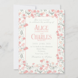 Invitación a la boda de crema y rosado con flores 