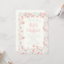 Invitación a la boda de crema y rosado con flores 