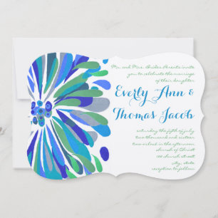 Invitación a la boda de crisantemo azul y verde