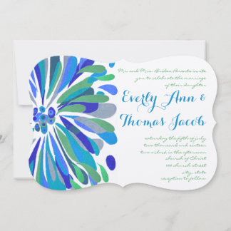 Invitación a la boda de crisantemo azul y verde