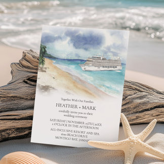Invitación a la boda de cruceros en la playa tropi