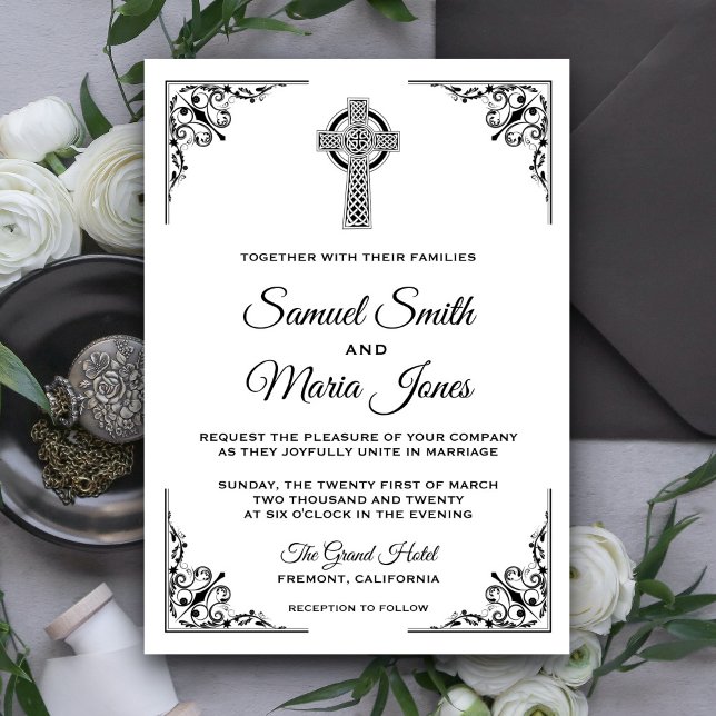 Invitación a la boda de cruces celtas blancas y ne (Subido por el creador)