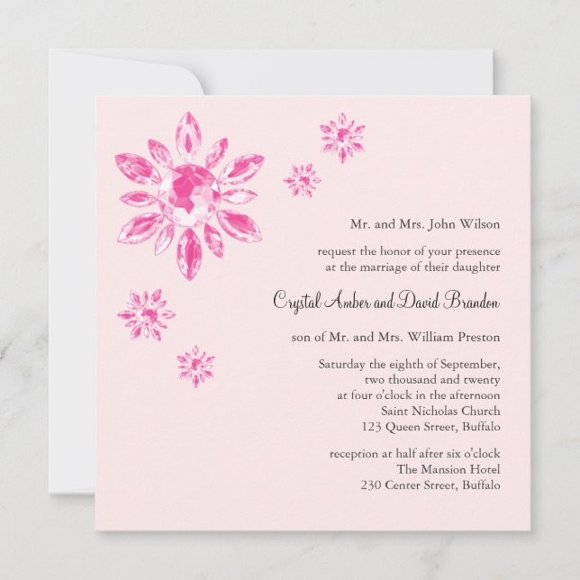 Invitación a la boda de Crystal (rosa) (Anverso)