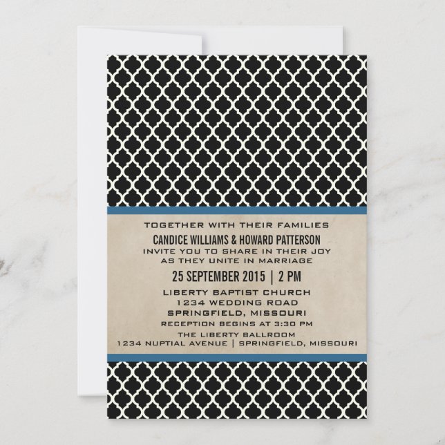 Invitación a la boda de Cuatrefoil de Moda Azul (Anverso)