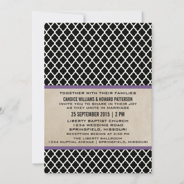 Invitación a la boda de cuatrefoil de Moda púrpura (Anverso)