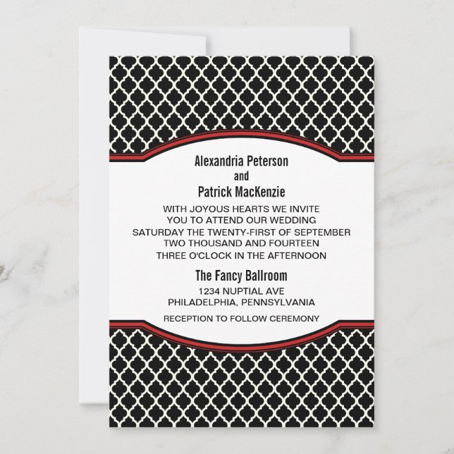 Invitación a la boda de Cuatrefoil Red Elegant (Anverso)