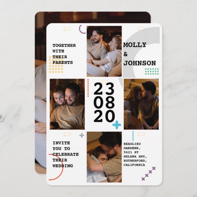 Invitación a la boda de cuatro fotos (Anverso / Reverso)