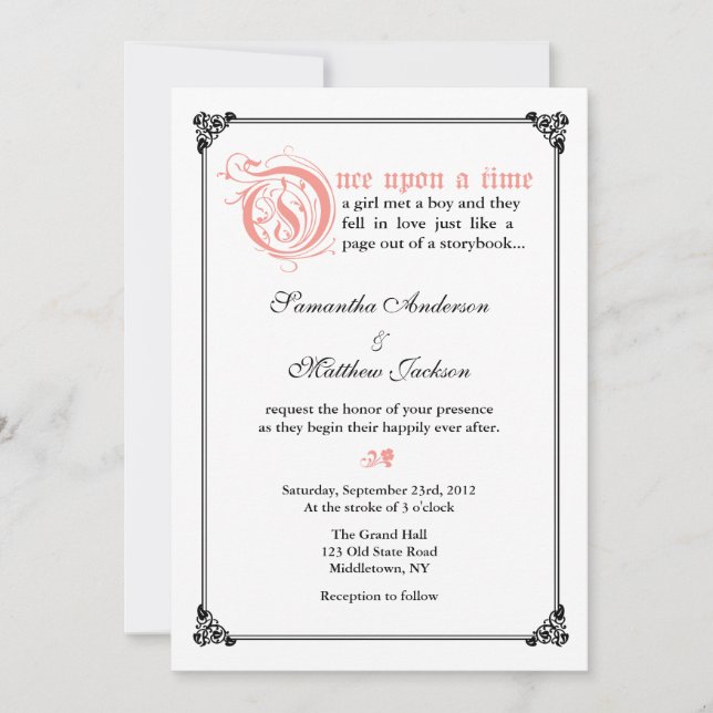 Invitación a la boda de cuento de cuentos - Rosa/N (Anverso)