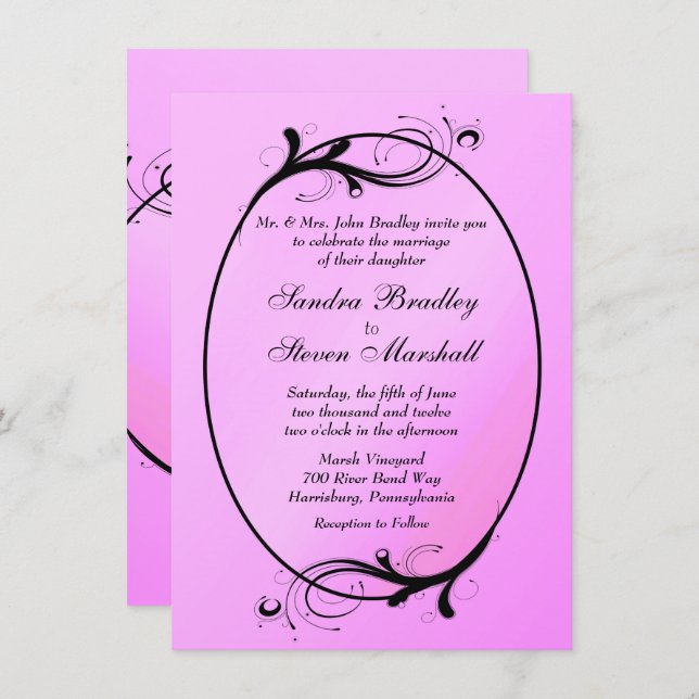 Invitación a la boda de cuento de hadas rosadas (Anverso / Reverso)