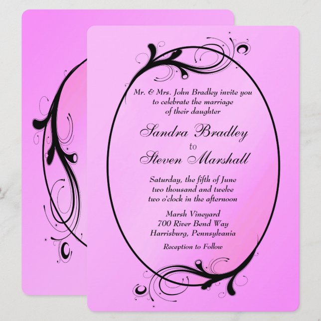 Invitación a la boda de cuento de hadas rosadas (Anverso / Reverso)