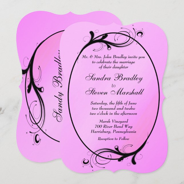 Invitación a la boda de cuento de hadas rosadas (Anverso / Reverso)