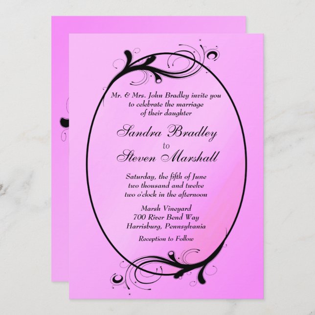 Invitación a la boda de cuento de hadas rosadas (Anverso / Reverso)