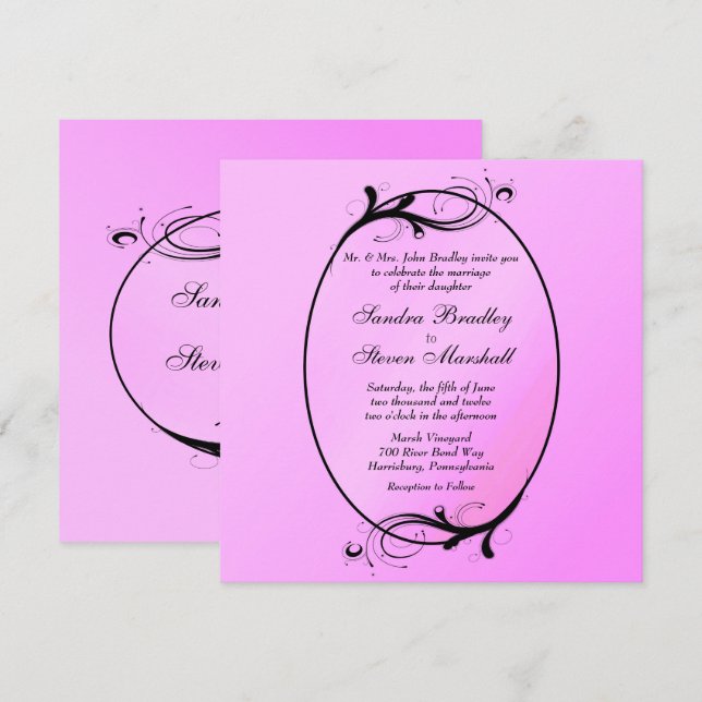 Invitación a la boda de cuento de hadas rosadas (Anverso / Reverso)