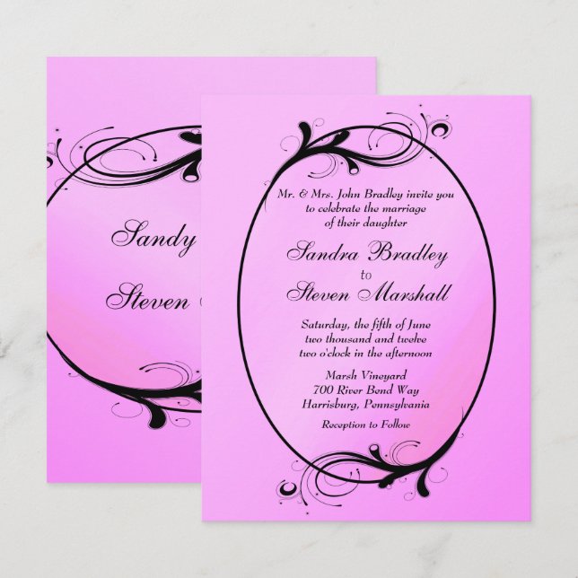 Invitación a la boda de cuento de hadas rosadas (Anverso / Reverso)
