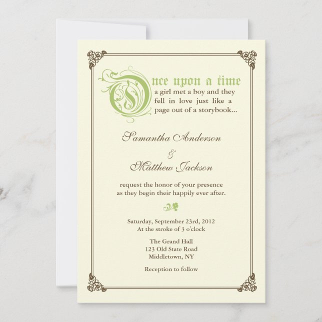 Invitación a la boda de cuento de hadas - Verde (Anverso)
