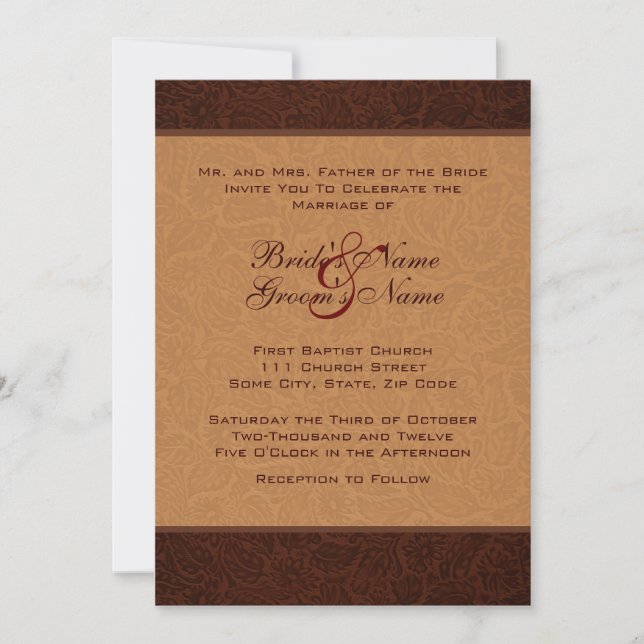 Invitación a la boda de cuero impreso (Anverso)
