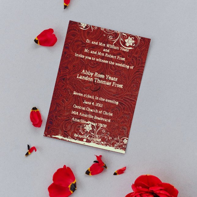 Invitación a la boda de cuero rojo con herramienta (Subido por el creador)