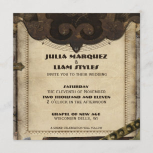 Invitación a la boda de cuero Steampunk en Victori