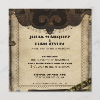 Invitación a la boda de cuero Steampunk en Victori