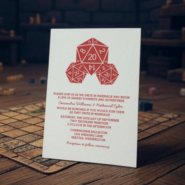 Invitación a la boda de dados de Red D20 (Red D20 Dice Wedding Invite)