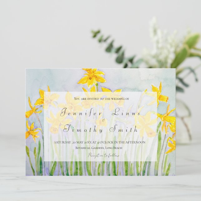 invitación a la boda de daffodils con flores de pr (Anverso de pie)