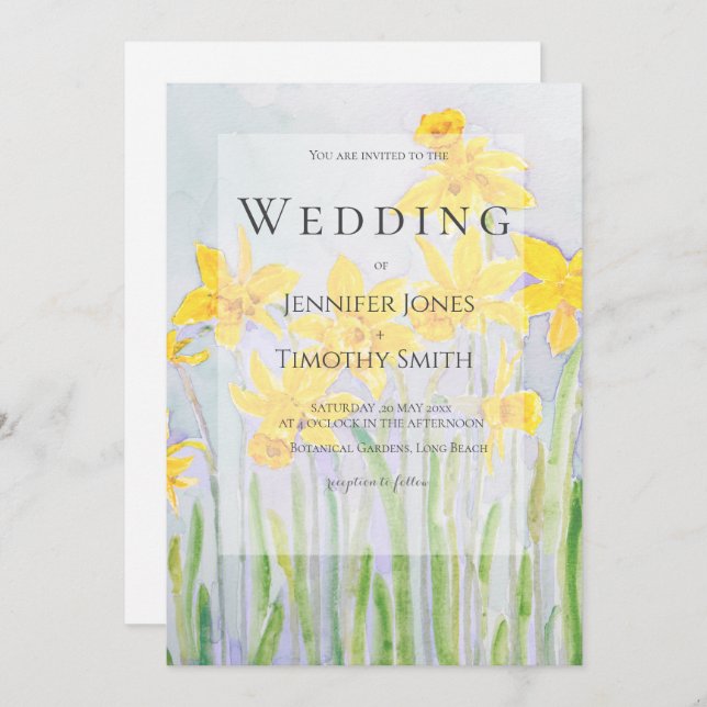 invitación a la boda de daffodils field acuarela (Anverso / Reverso)