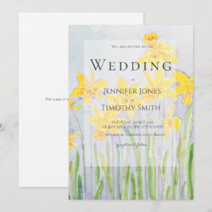 invitación a la boda de daffodils field acuarela
