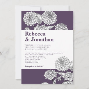Invitación a la boda de Dahlia con la flor púrpura