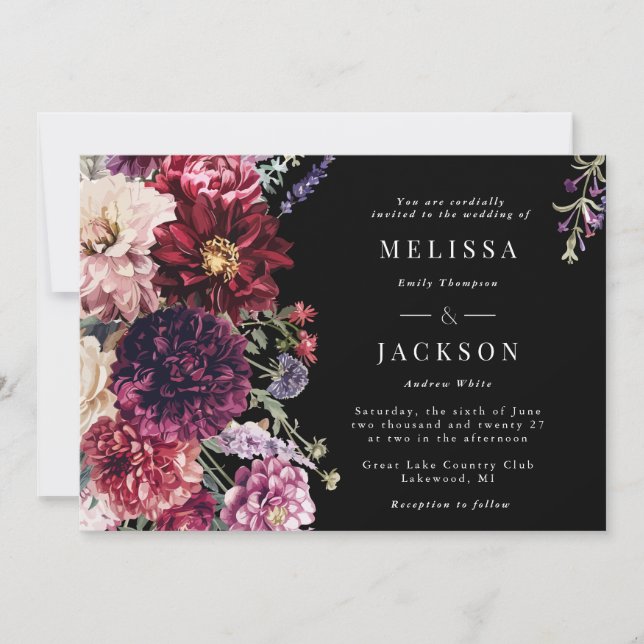 Invitación a la boda de Dahlia en la flor de otoño (Anverso)