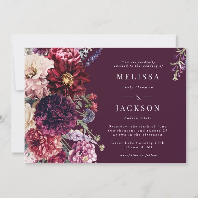 Invitación a la boda de Dahlia en la flor de otoño (Anverso)