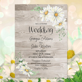 Invitación a la boda de Daisies Blancos de Madera