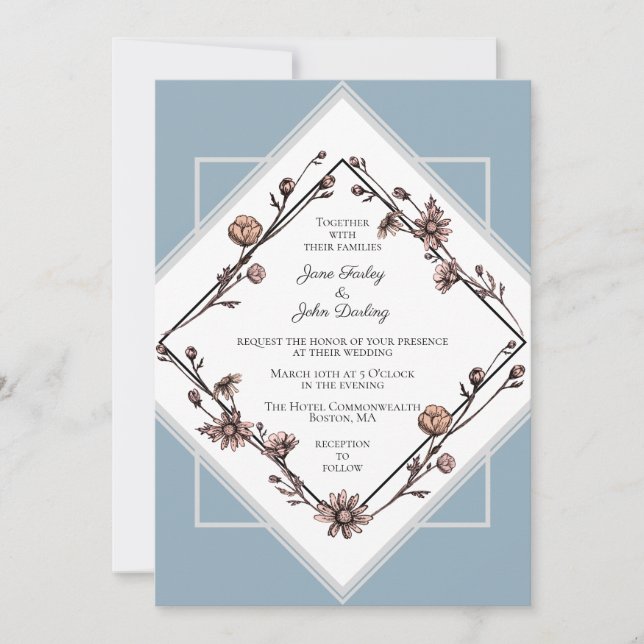 Invitación a la boda de Daisies dibujados con tint (Anverso)