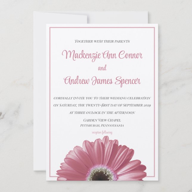 Invitación a la boda de Daisy Gerbera Rosada (Anverso)