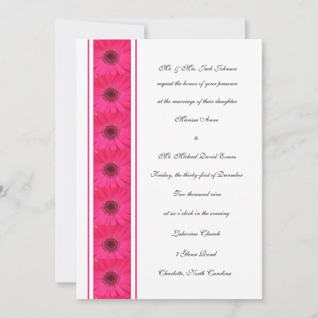 Invitación a la boda de Daisy Gerbera Rosada (Anverso)