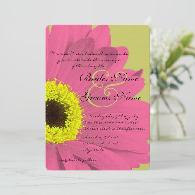 Invitación a la boda de Daisy Pink and Lime Gerber (Anverso de pie)