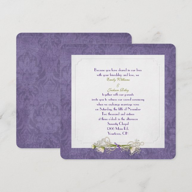 Invitación a la boda de Daisy y Damask (Anverso / Reverso)