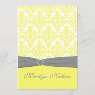 Invitación a la boda de Damasco amarillo y gris