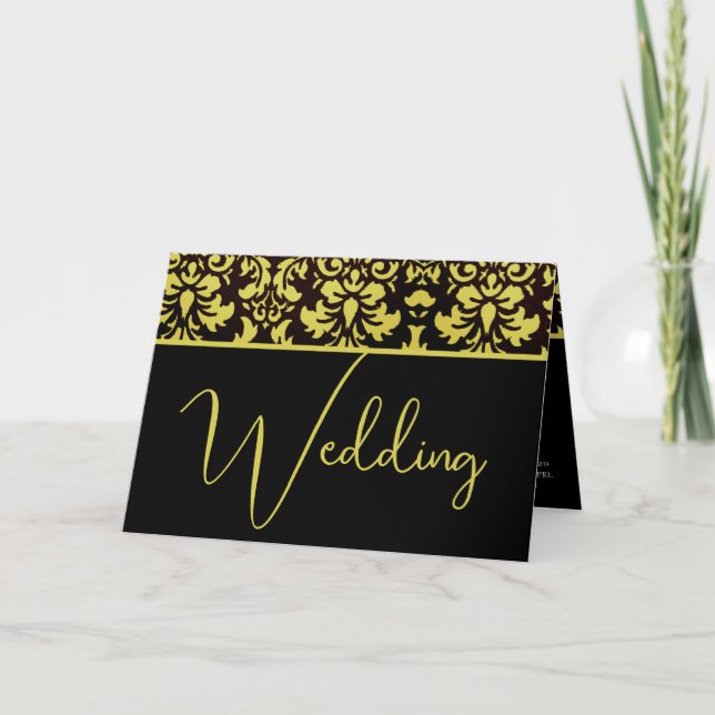 Invitación a la boda de Damasco Amarillo y Negro (Anverso)