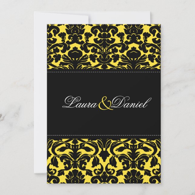 Invitación a la boda de Damasco Amarillo y Negro (Anverso)