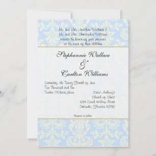 Invitación a la boda de Damasco azul/blanco